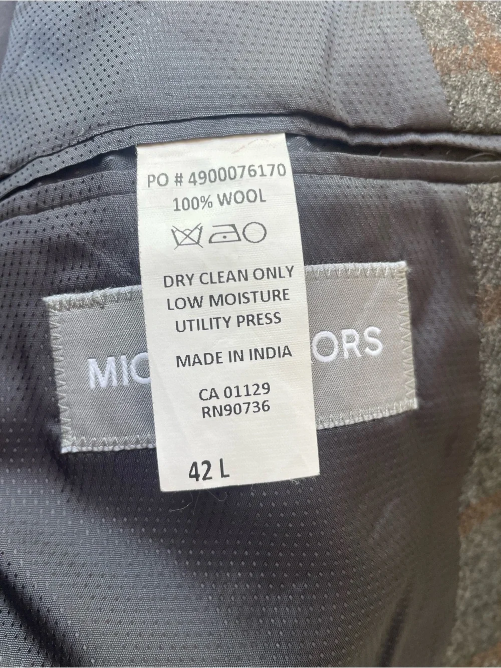 Michael Kors Gray Windowpane Wool Sport Coat with Brown Check Mens 42L